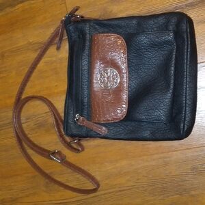 Black and Brown Faux Leather Crossbody Bag EUC